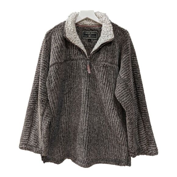 True Grit Men's 3/4 Zip Up Pullover Grey Luxe Ultra Soft Fleece Size M - Picture 1 of 9